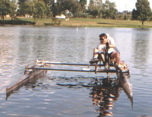 Pedal powered unbalanced catamaran-type proa